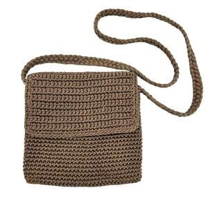 The Sak Small Tan taupe crochet Knitted boho Crossbody Shoulder Bag purse